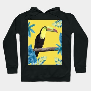 Toucan with tropical leaves and a yellow background Hoodie